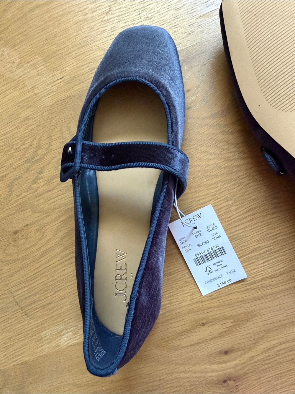 J. Crew Navy Velvet Mary Jane Flats with Buckle Strap - Picture 5 of 6